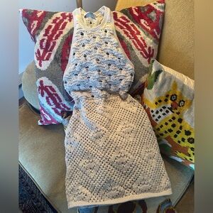 Free People Crochet Cream Knit Sleeveless Beach Dress XS